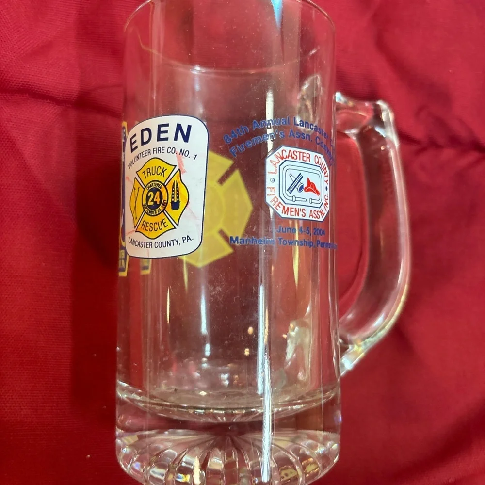 Lancaster County Firefighter Themed Glass Beer Mug- NEFFSVILLE Eden Mannheim